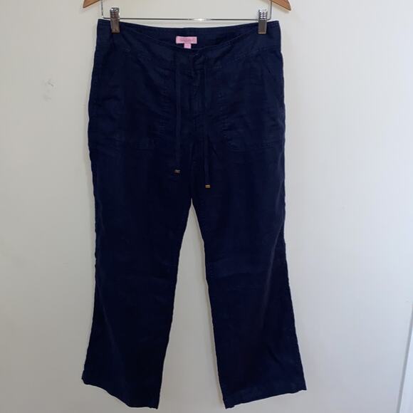 Lilly Pulitzer Galley 100% Linen Wide Leg Pants Navy Size 2 - Picture 1 of 7